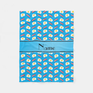 Personalized name sky blue bacon eggs fleece blanket
