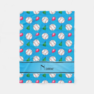 Personalized name sky blue baseball birthday fleece blanket