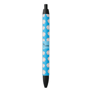 Personalized name sky blue baseballs pattern black ink pen