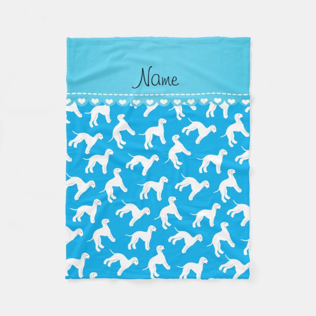 Personalized name sky blue bedlington terrier dogs fleece blanket (Front)