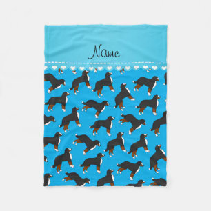 Personalized name sky blue Bernese Mountain dogs Fleece Blanket