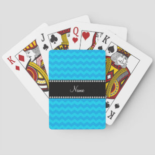 Personalized name sky blue chevrons playing cards