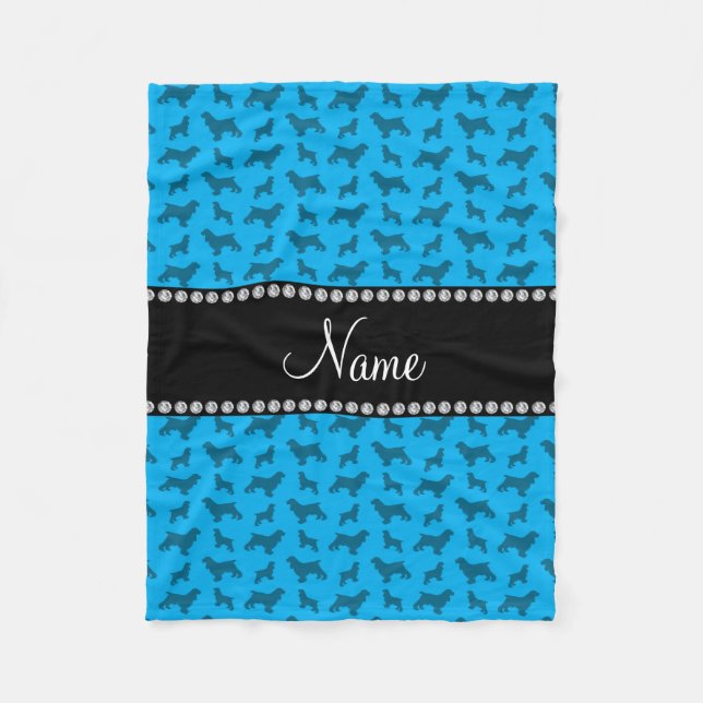 Personalized name sky blue cocker spaniel fleece blanket (Front)