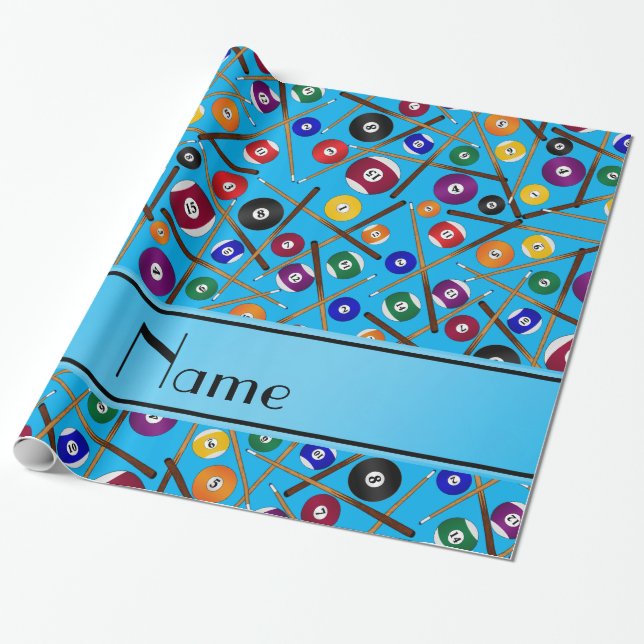 Personalized name sky blue colourful pool pattern wrapping paper (Unrolled)