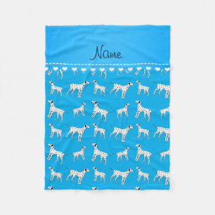 Personalized name sky blue dalmatian dogs fleece blanket