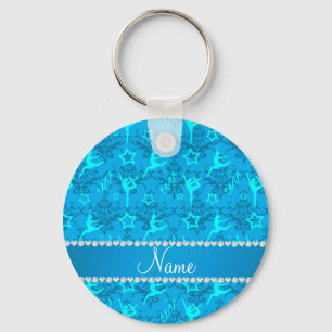 Personalized name sky blue damask gymnastics keychain