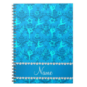 Personalized name sky blue damask gymnastics notebook