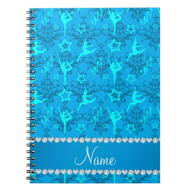 Personalized name sky blue damask gymnastics notebook (Front)