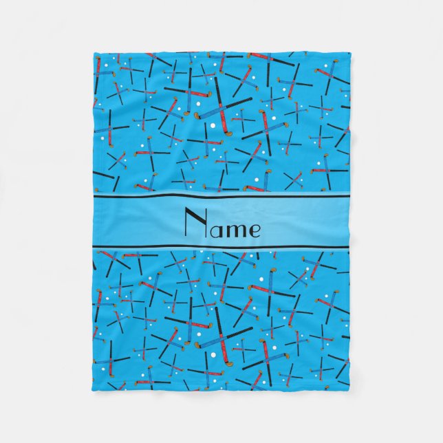 Personalized name sky blue field hockey fleece blanket (Front)