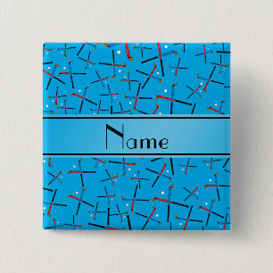 Personalized name sky blue field hockey pattern 2 inch square button