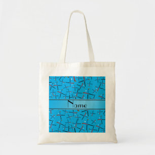 Personalized name sky blue field hockey pattern tote bag