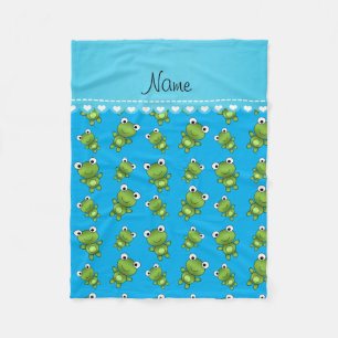 Personalized name sky blue frogs fleece blanket
