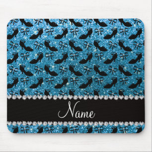 Personalized name sky blue glitter fancy shoes bow mouse pad
