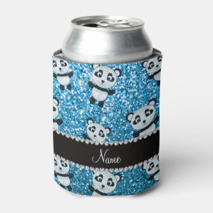 Personalized name sky blue glitter pandas can cooler