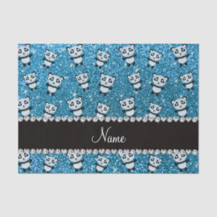 Personalized name sky blue glitter pandas tissue paper