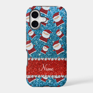 Personalized name sky blue glitter santas