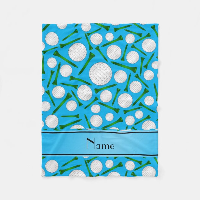 Personalized name sky blue golf balls tees fleece blanket (Front)
