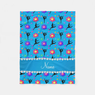Personalized name sky blue gymnastics flowers fleece blanket