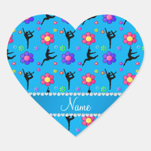 Personalized name sky blue gymnastics flowers heart sticker