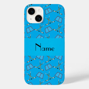 Personalized name sky blue hockey pattern Case-Mate iPhone 14 case