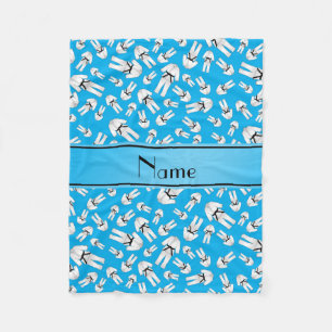Personalized name sky blue karate pattern fleece blanket