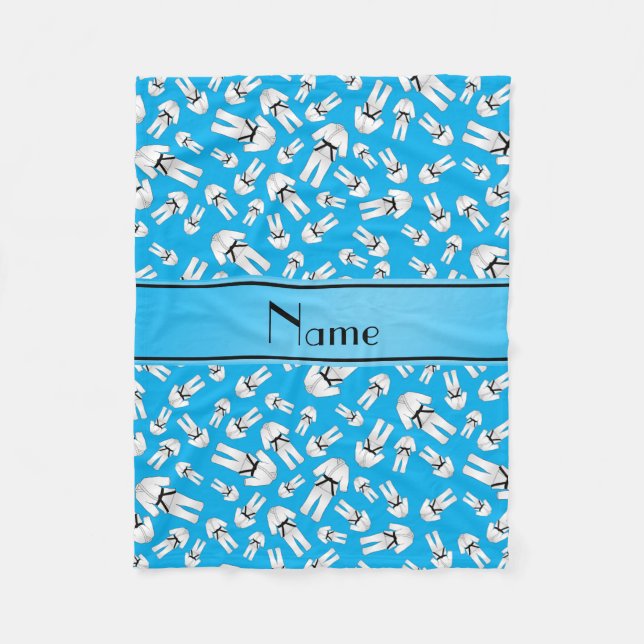 Personalized name sky blue karate pattern fleece blanket (Front)