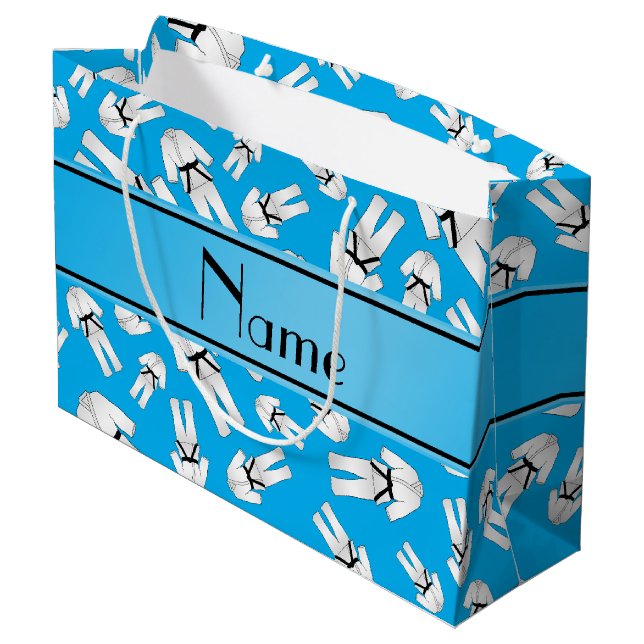 Personalized name sky blue karate pattern large gift bag (Back Angled)