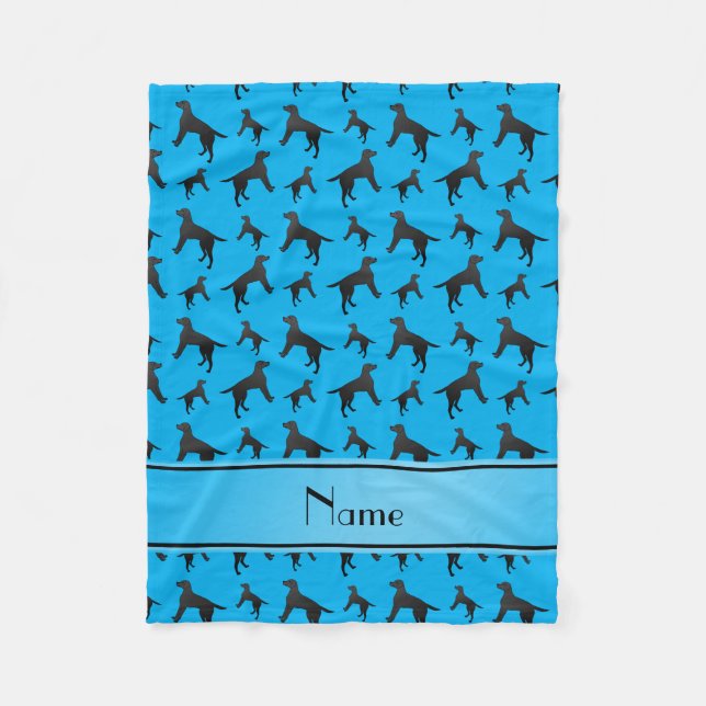Personalized name sky blue Labrador Retriever dogs Fleece Blanket (Front)
