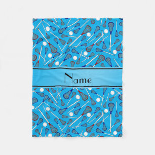 Personalized name sky blue lacrosse pattern fleece blanket