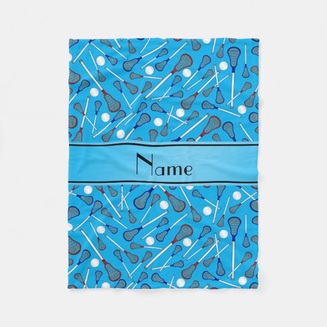Personalized name sky blue lacrosse pattern fleece blanket (Front)
