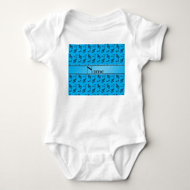 Personalized name sky blue music notes baby bodysuit (Front)