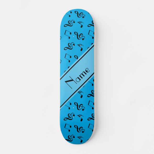 Personalized name sky blue music notes skateboard (Front)