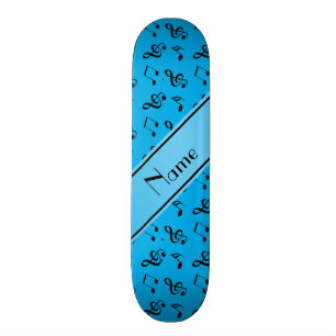 Personalized name sky blue music notes skateboard