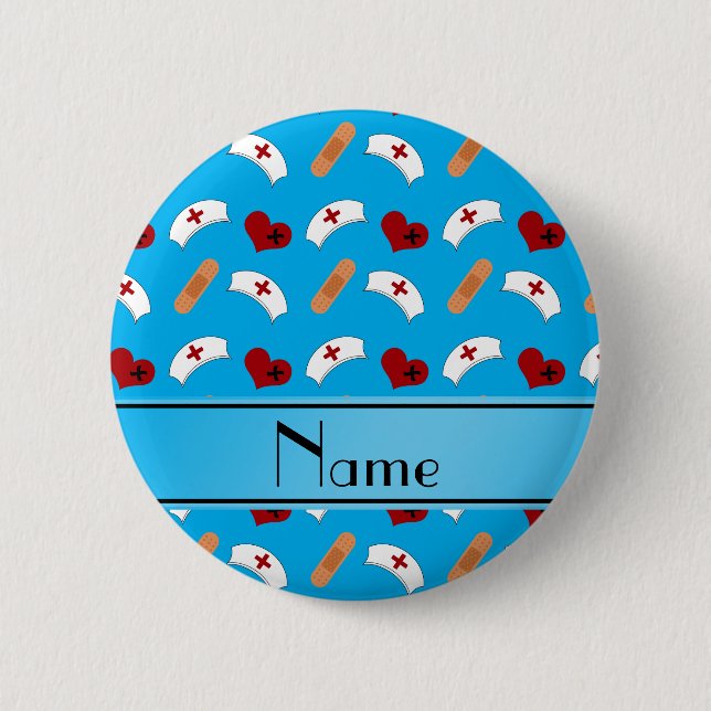Personalized name sky blue nurse pattern 2 inch round button (Front)
