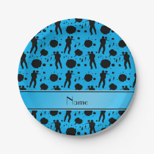 Personalized name sky blue paintball pattern paper plate