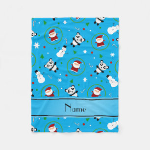 Personalized name sky blue panda santas christmas fleece blanket