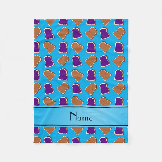 Personalized name sky blue peanut butter jelly fleece blanket (Front)