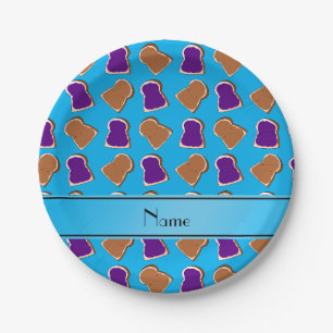 Personalized name sky blue peanut butter jelly paper plate