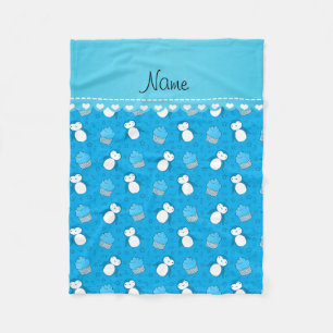 Personalized name sky blue penguins cupcakes stars fleece blanket