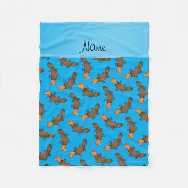 Personalized name sky blue platypus pattern fleece blanket (Front)
