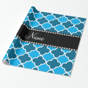 Personalized name sky blue quatrefoil pattern wrapping paper
