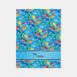 Personalized name sky blue rainbow blue whales fleece blanket