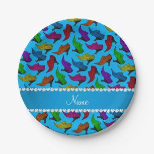 Personalized name sky blue rainbow vintage shoes paper plate