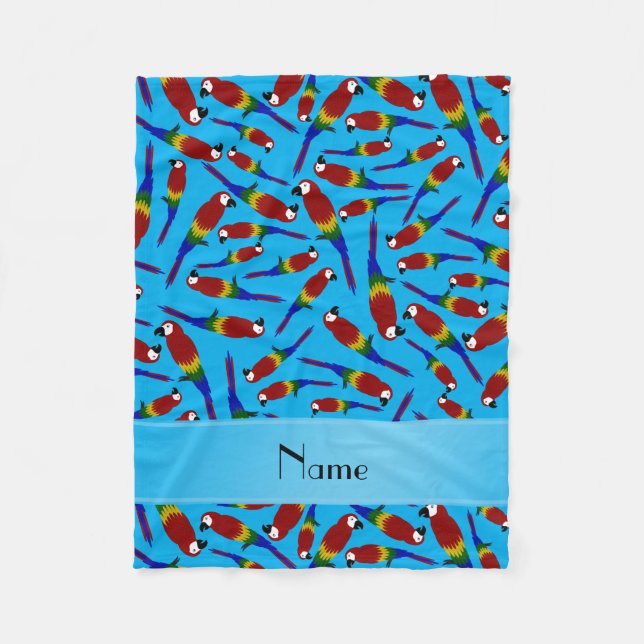 Personalized name sky blue red parrots fleece blanket (Front)