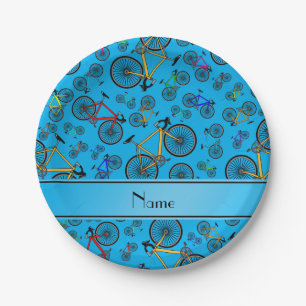 Personalized name sky blue road bikes paper plate