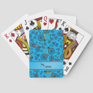 Personalized name sky blue road bikes playing cards