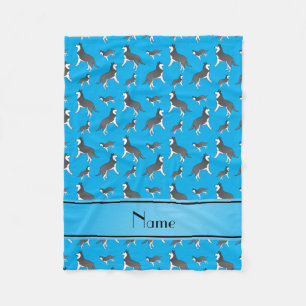 Personalized name sky blue siberian husky dogs fleece blanket