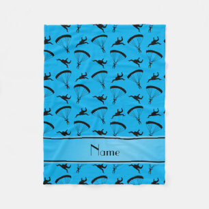 Personalized name sky blue skydiving pattern fleece blanket