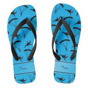 Personalized name sky blue skydiving pattern flip flops