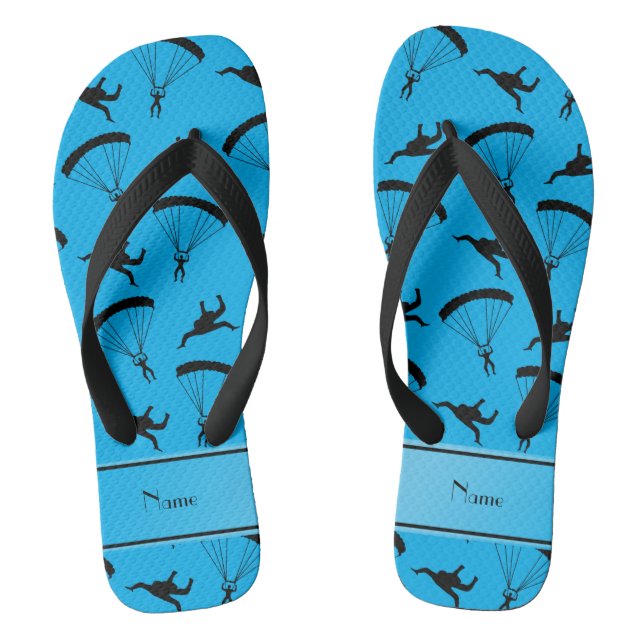 Personalized name sky blue skydiving pattern flip flops (Footbed)